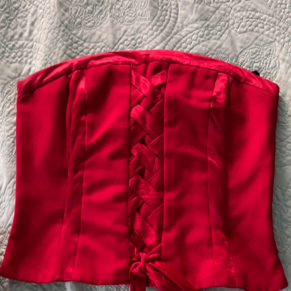 Red strapless corset type top